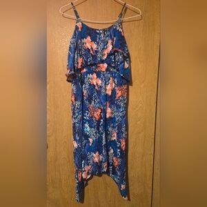 Old Navy Girls 14 XL Beachy Style Blue Floral Print Dress